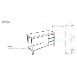 Table centrale inox profondeur 600 mm - Sans étagère