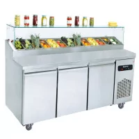 Table pizza salad'bar 800 réfrigérée 40 x 60 dessus vitrée plan inox 3 portes - IBERNA