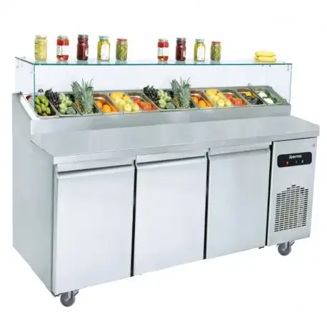 Table pizza salad'bar 800 réfrigérée 40 x 60 dessus vitrée plan inox 2 portes - IBERNA