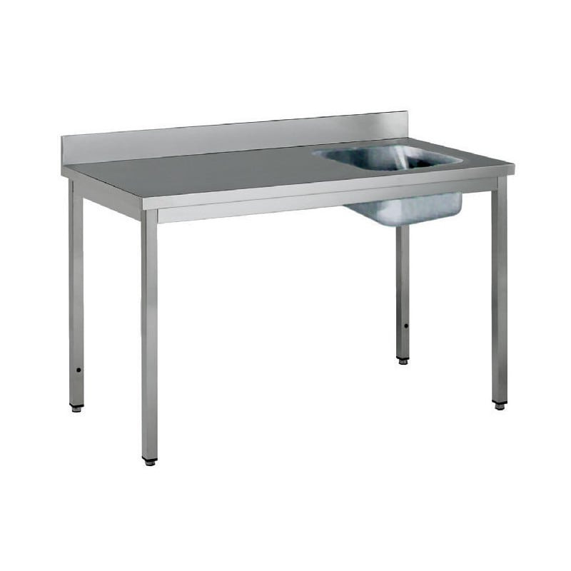 Table du chef adossée inox bac à droite sans étagère